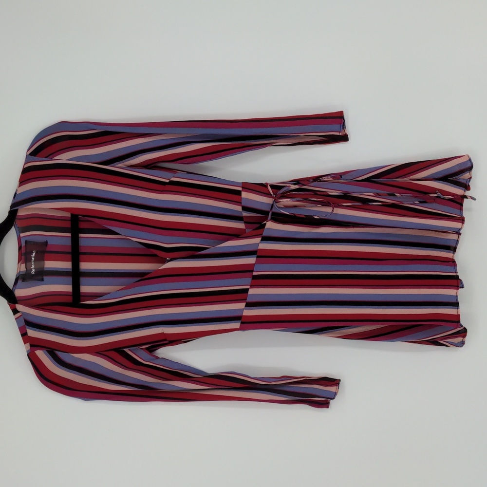 Reformation Anya Women's Wrap Dress Size Extra Small Vertical Stripe Colorful‎